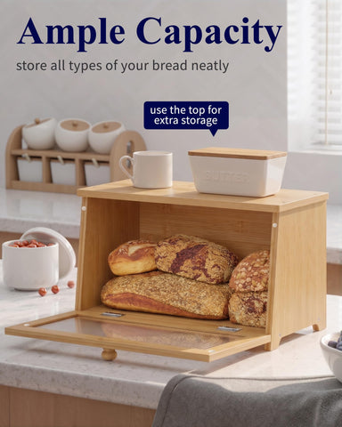 Kitsure bread box top used for jars demonstrating extra storage advantage
