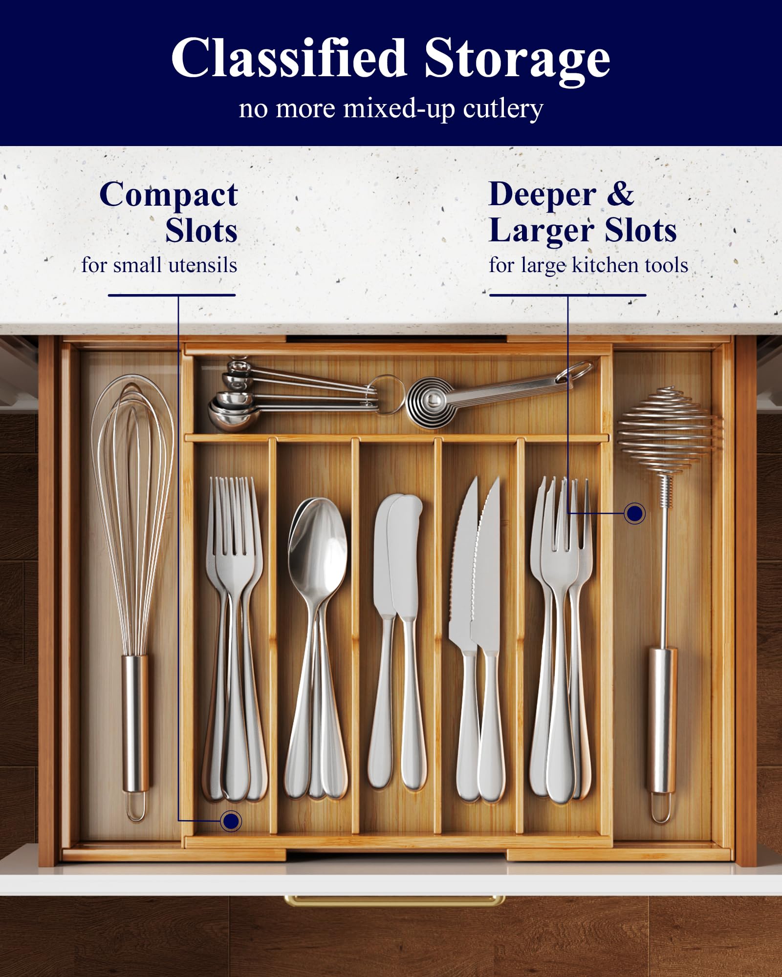 Kitsure compartments loaded with silverware keeping utensils separated for quick access