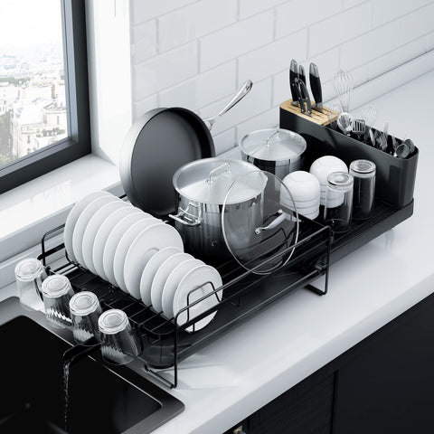 Kitsure dish rack front view showing compact organized layout and quick drying