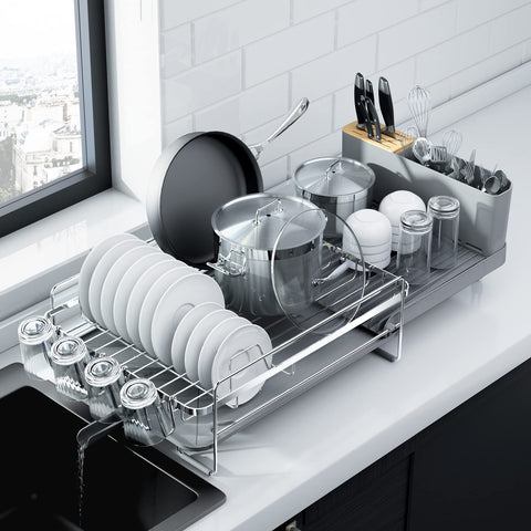 Kitsure front view of extendable drying rack showing full storage and neat organization benefit