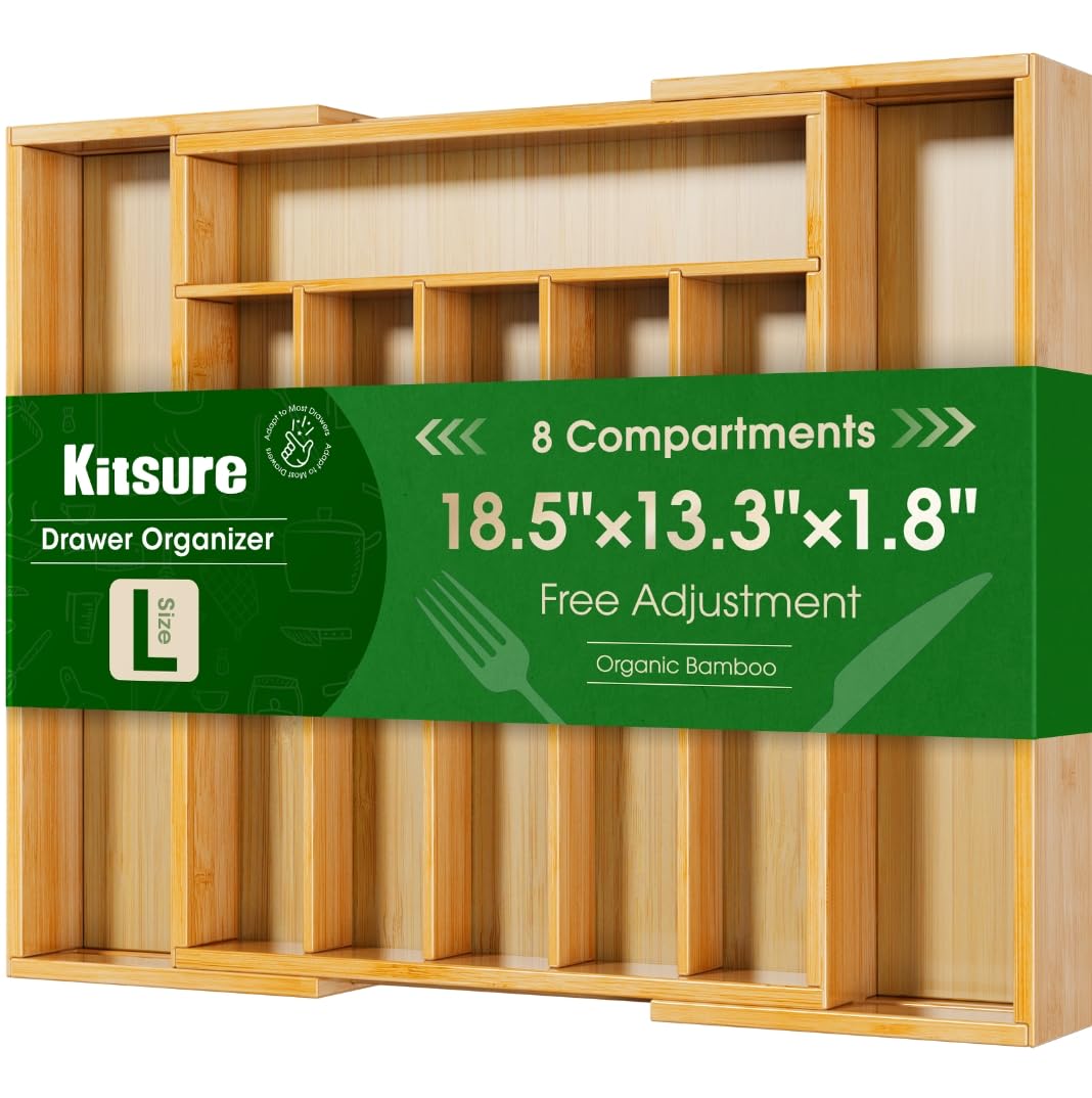 Kitsure front view of bamboo organizer showing clean modern design and storage benefit