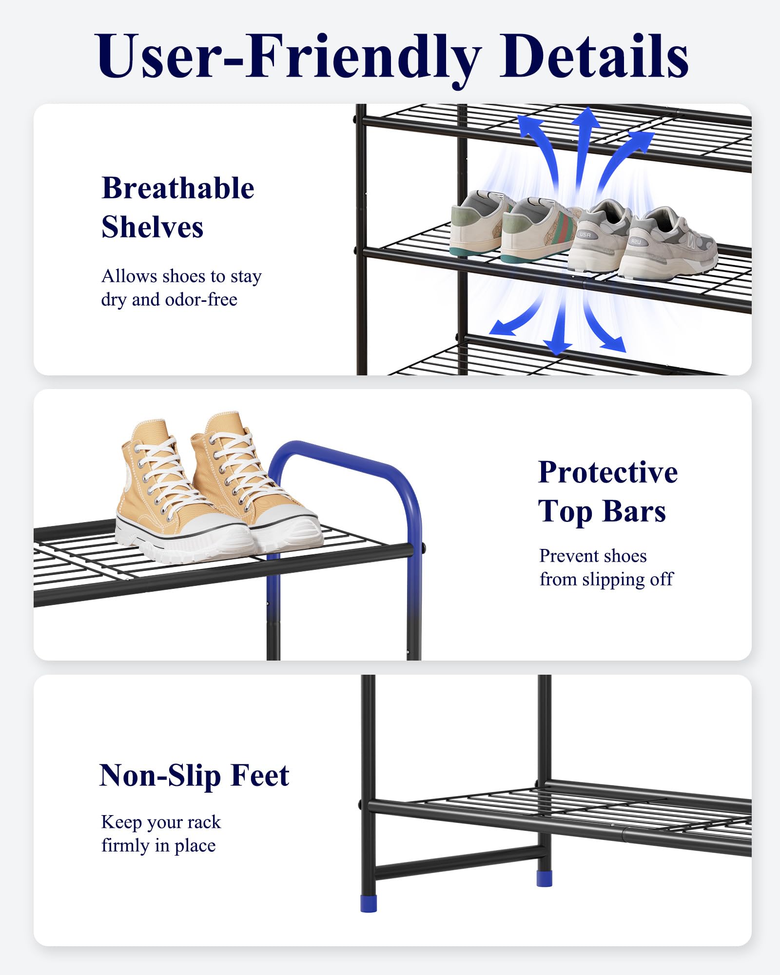 Kitsure holding sneakers and heels demonstrating versatile shoe accommodation