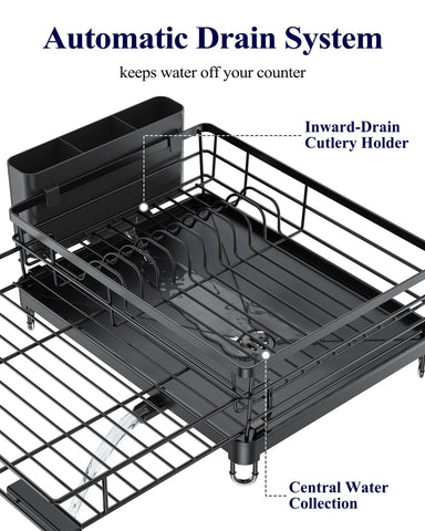 Kitsure rack in use with dishes speeding air-dry and reducing countertop mess