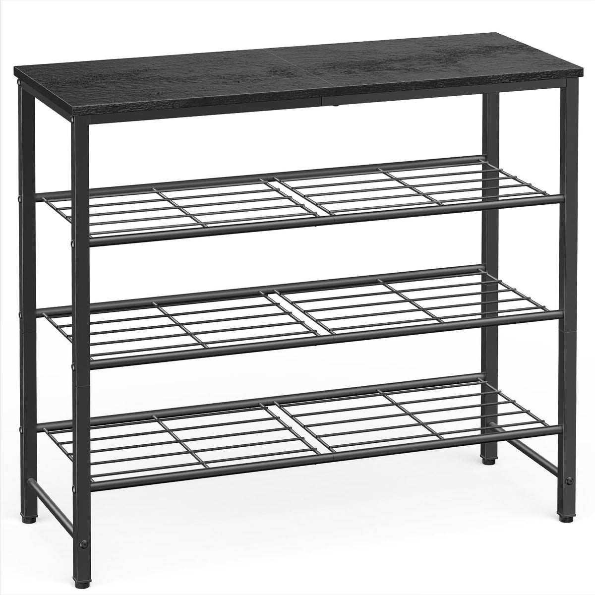 Kitsure shoe rack front view showing four tiers and organized shoes for space saving