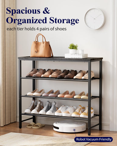 Kitsure shoe rack placed in an entryway showing cleared floor and tidy storage benefit