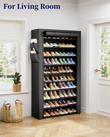 Kitsure rack next to shoes illustrating footprint and storage capacity