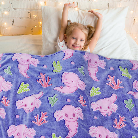KIVEE axolotl blanket close-up of soft flannel texture for warm comfortable touch