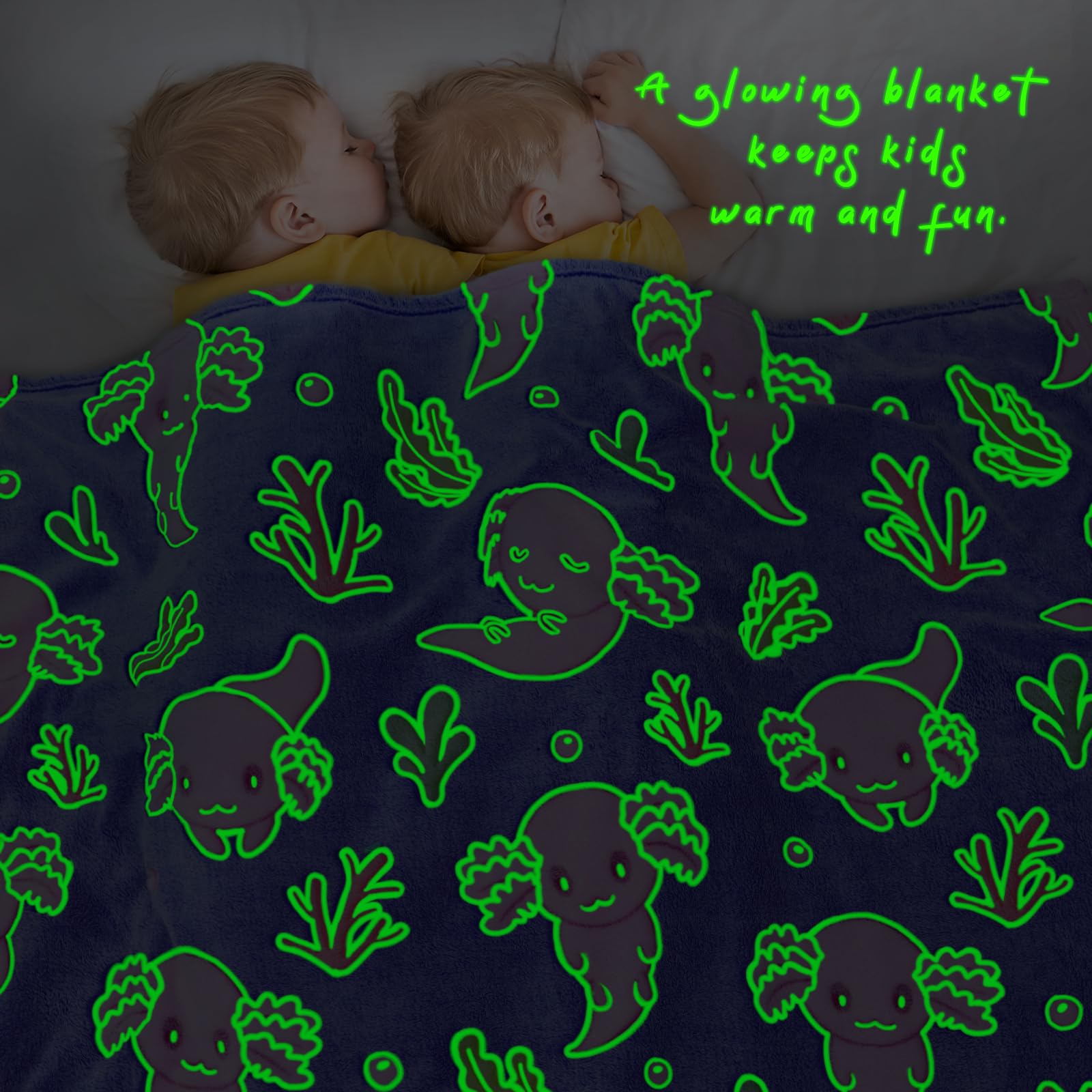 KIVEE axolotl blanket glowing in dark to provide gentle nighttime comfort