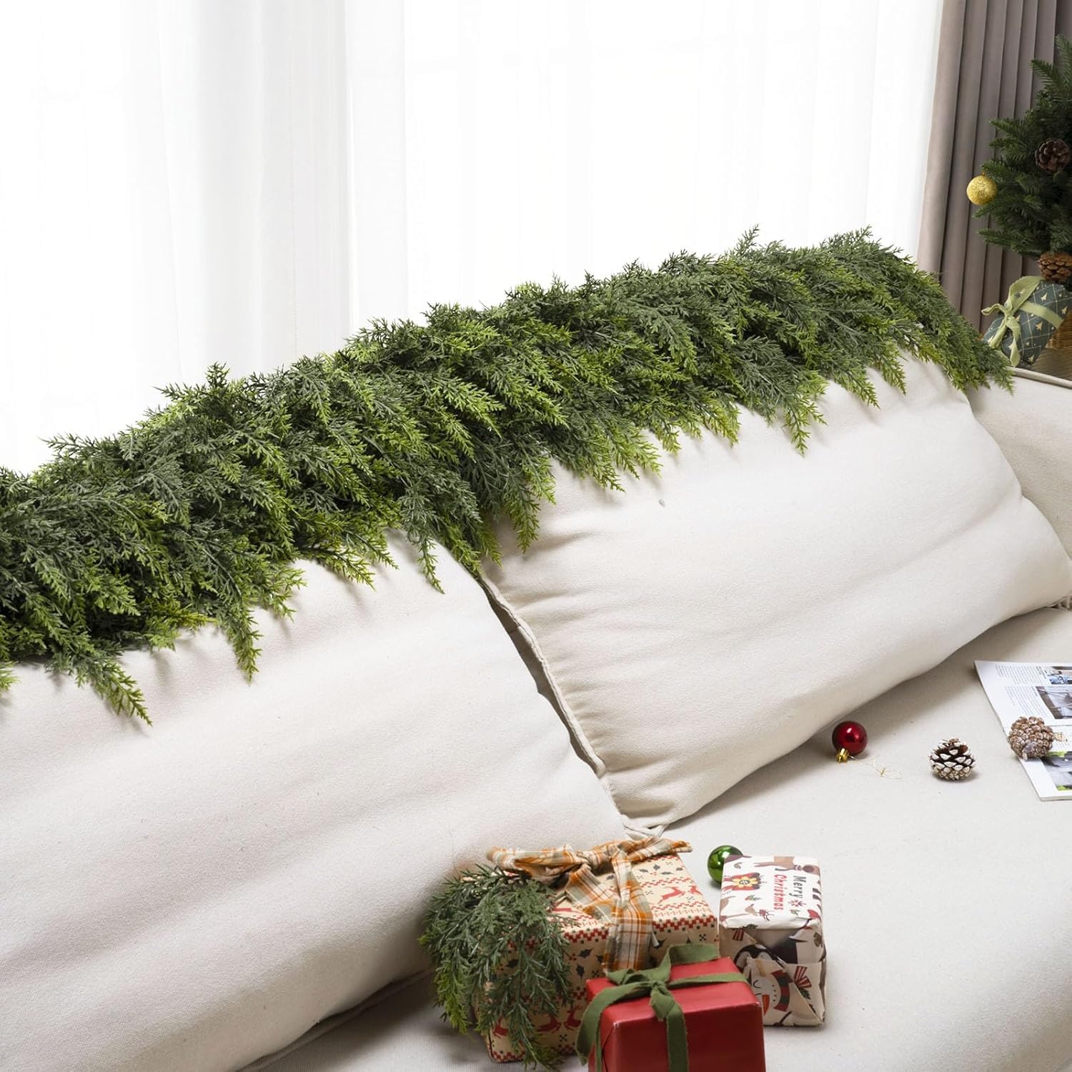 KIWDY garland wrapped around banister, flexible shaping for staircases