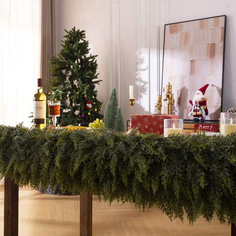 KIWDY garland beside ruler showing accurate 6 ft length for planning mantel or stair use