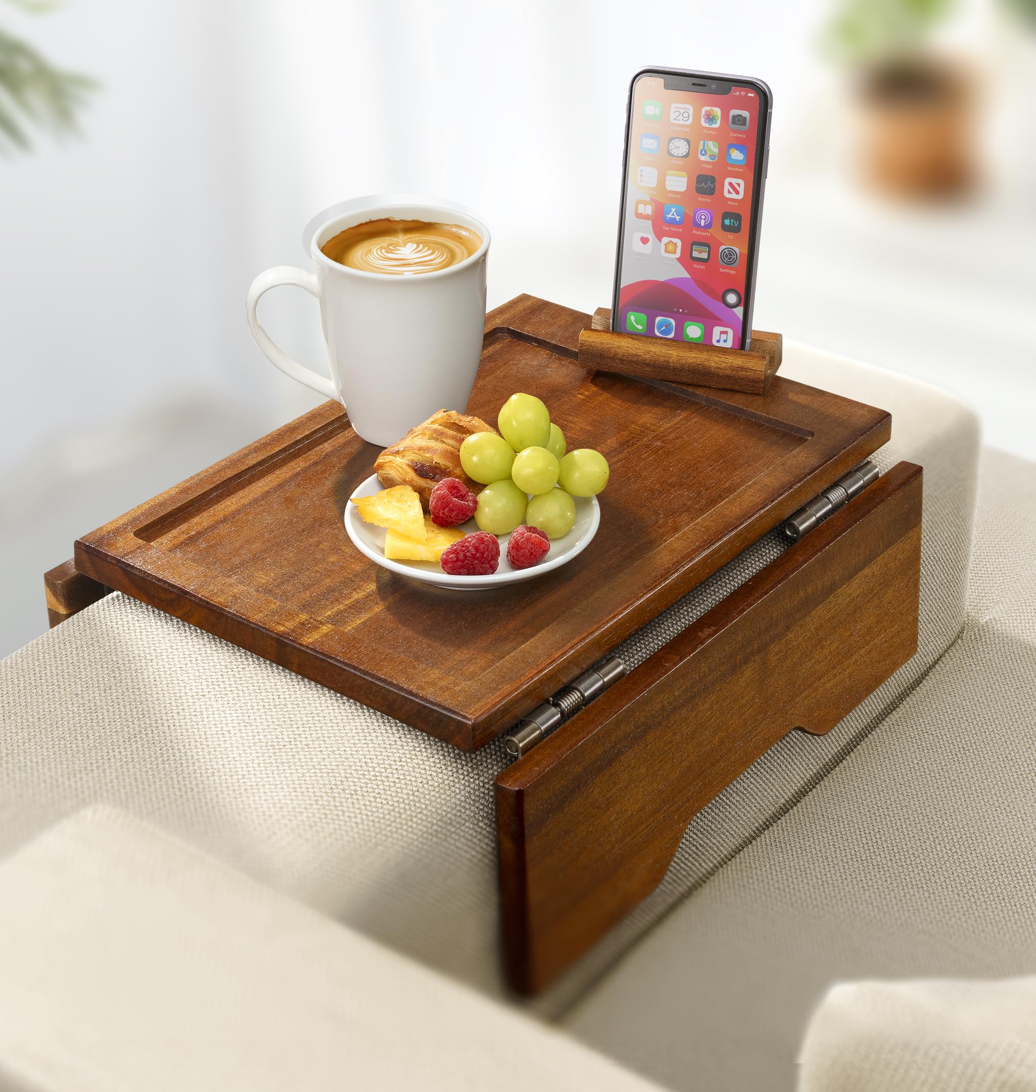 Klavio lifestyle scene in living room showing comfortable device access