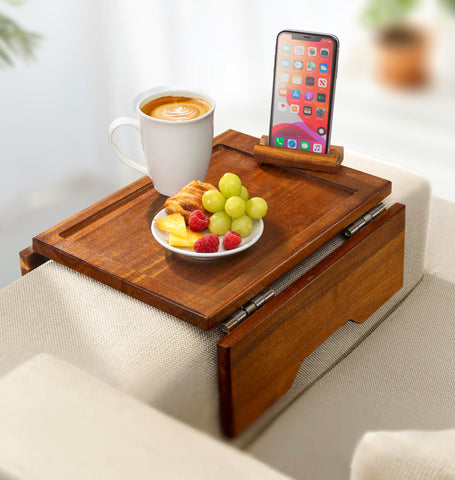 Klavio lifestyle scene in living room showing comfortable device access