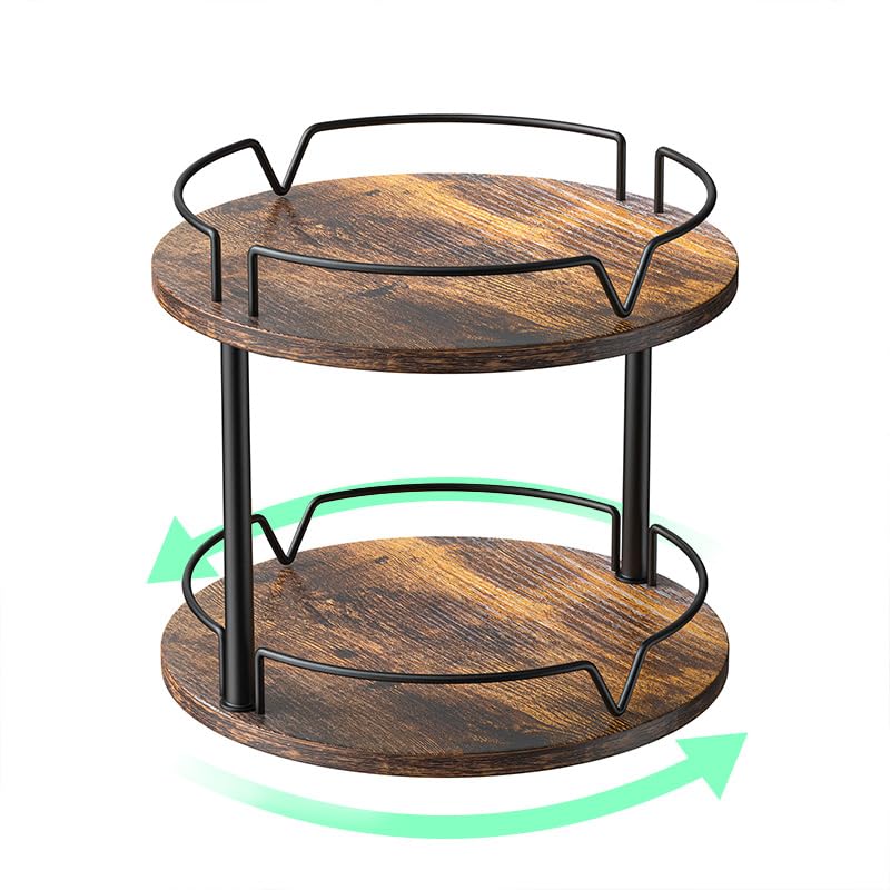 KLM front view of 12-inch wood lazy susan showing rustic finish and accessibility