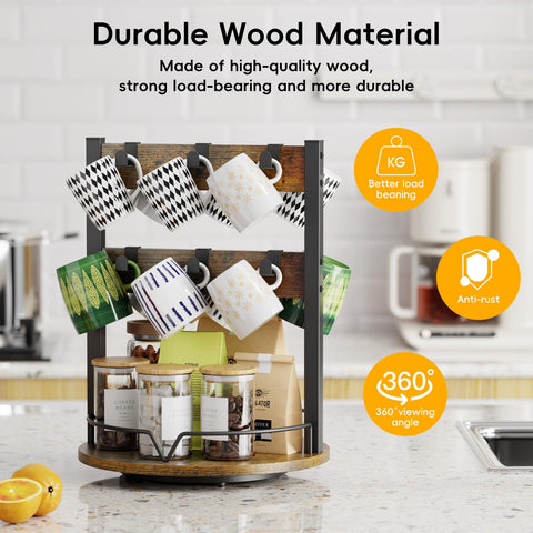 KLM mug holder wood finish closeup highlighting stylish rustic detail and durability