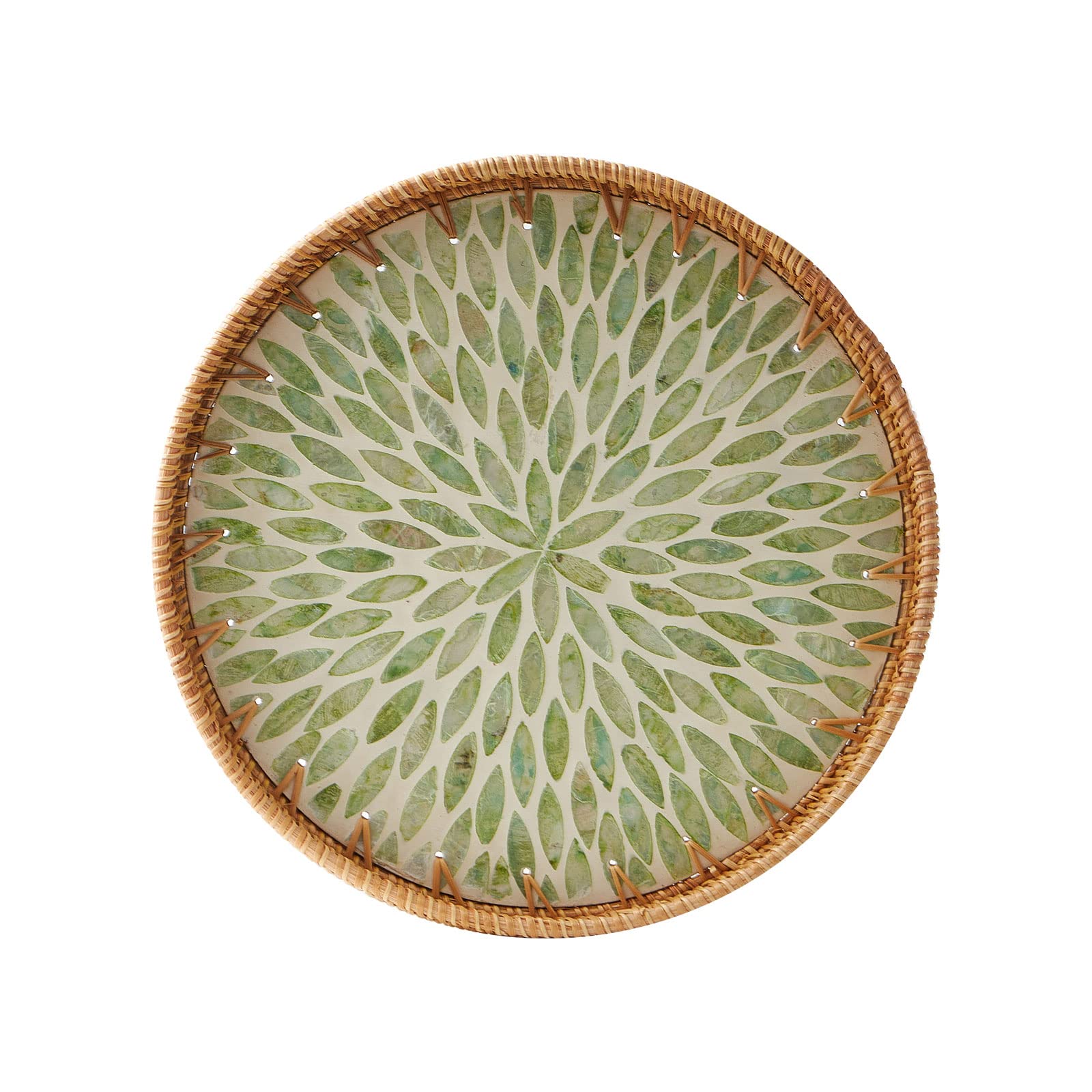 Kmelep round rattan tray front view showing shape and practical design