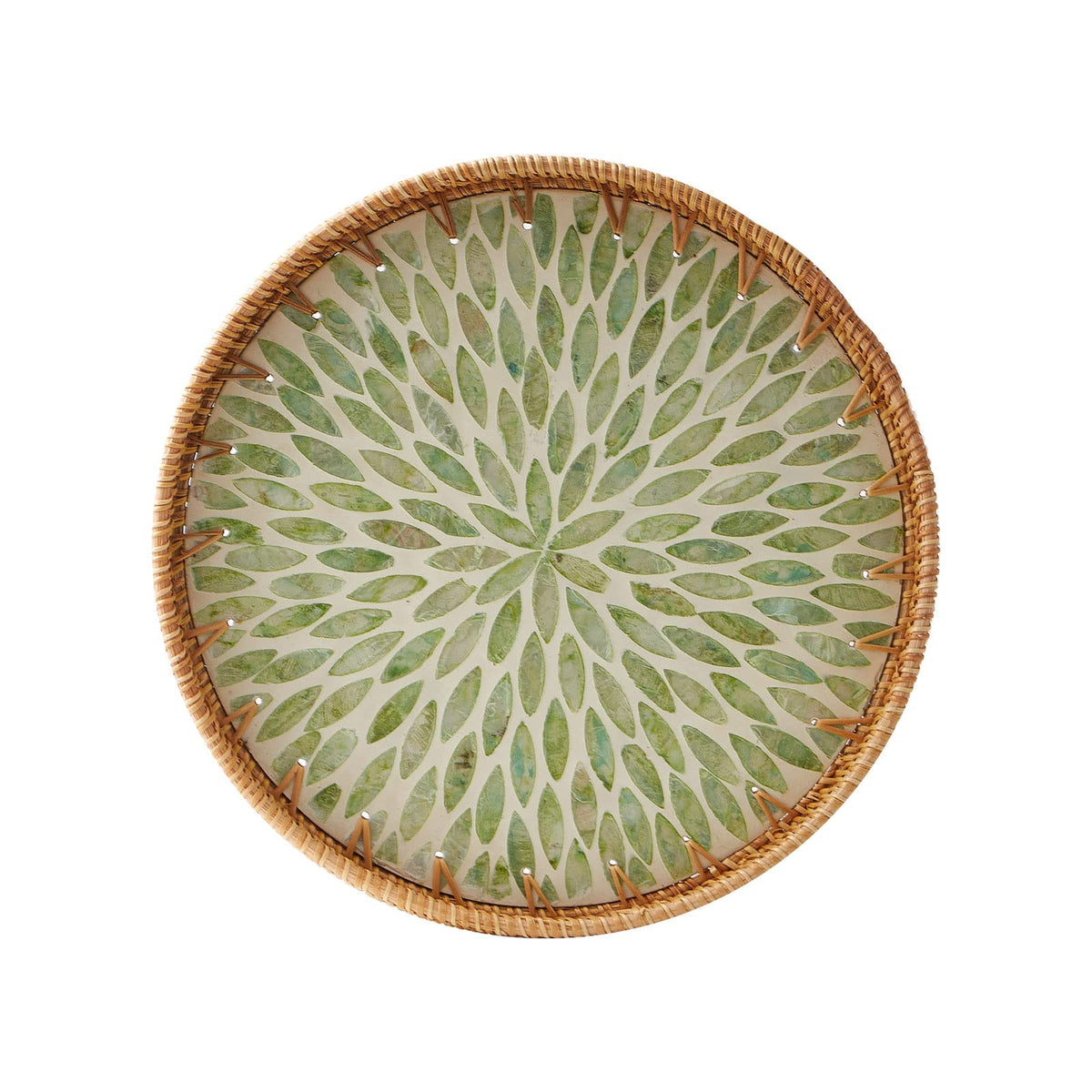 Kmelep round rattan tray front view showing shape and practical design