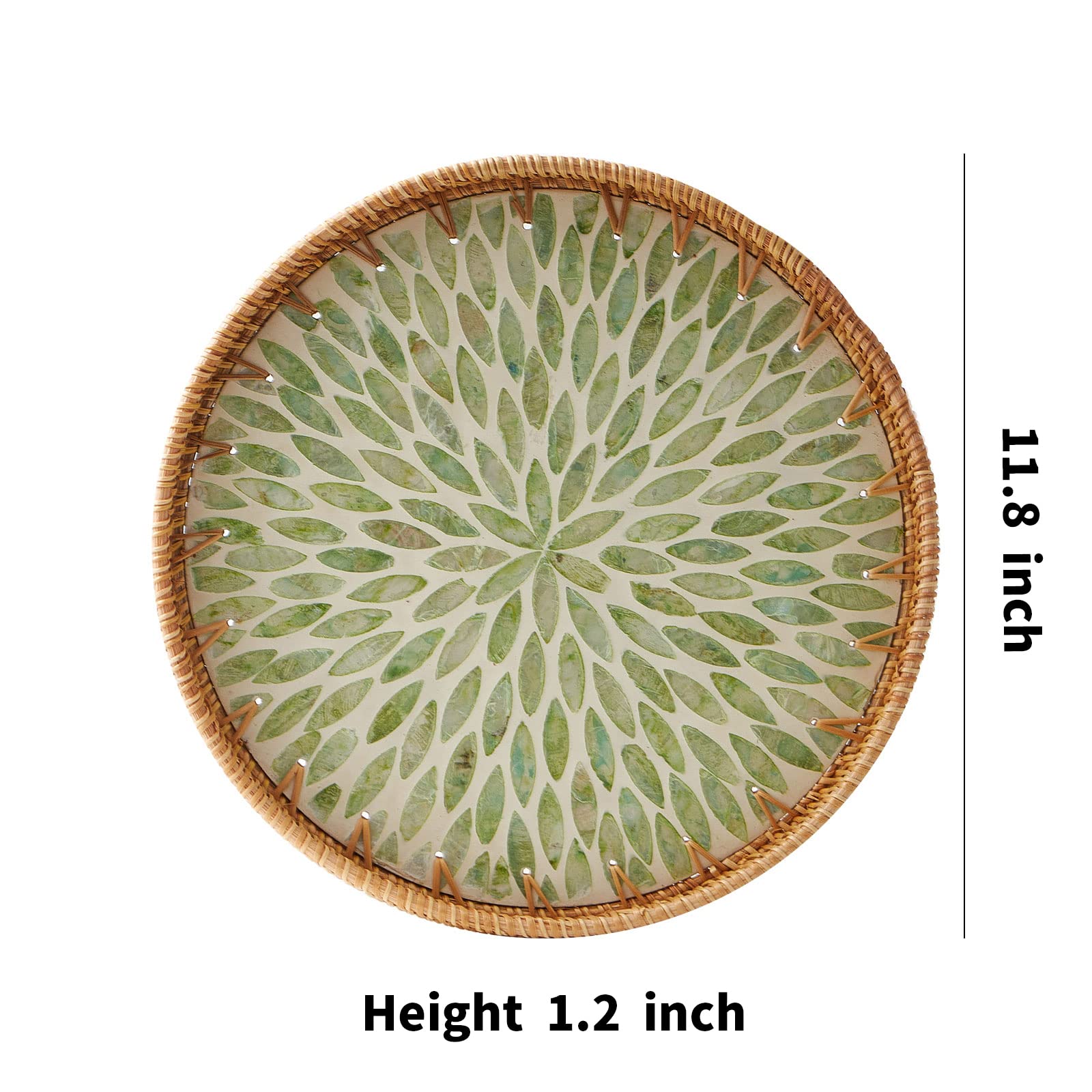 Kmelep tray next to fruit bowl showing 11.8-inch size and capacity