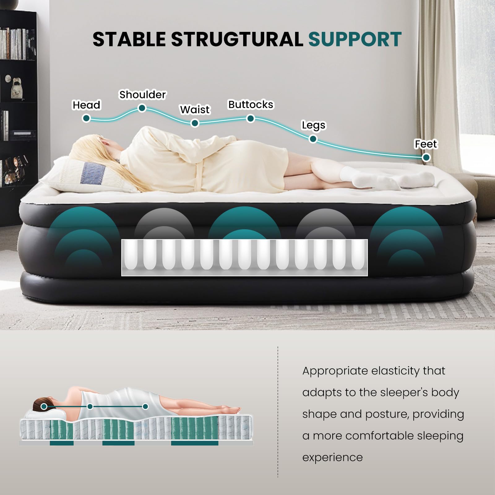 KMFurnila non-slip bottom detail gripping floor to reduce shifting and noise overnight