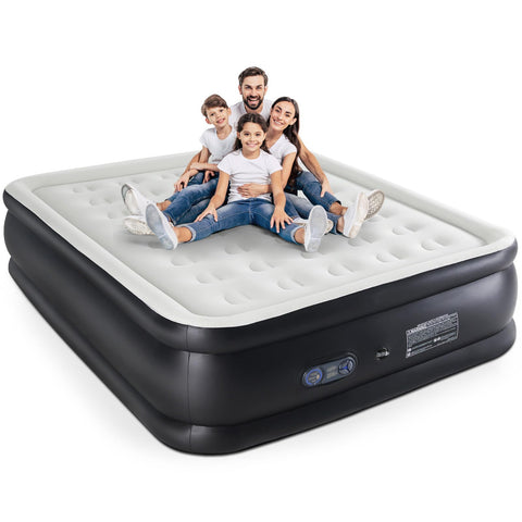 KMFurnila queen front view showing raised 18-inch height and plush top for better sleep