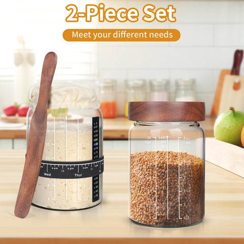 Kmise jar held in hand for scale showing 34 oz capacity and space-saving size