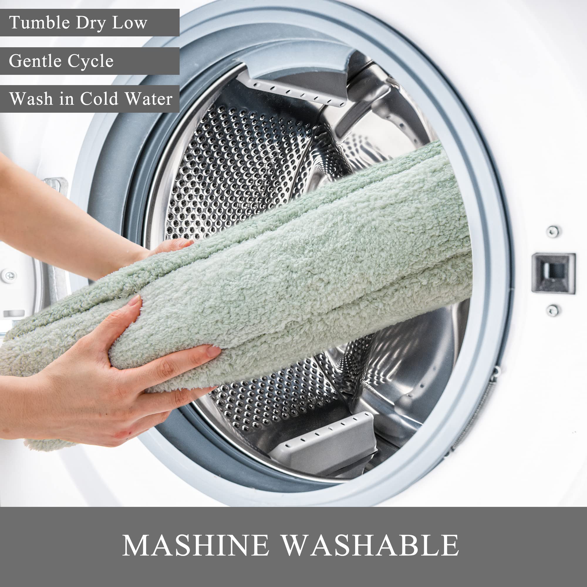 Kmson mats folded near washing machine to show machine-washable convenience