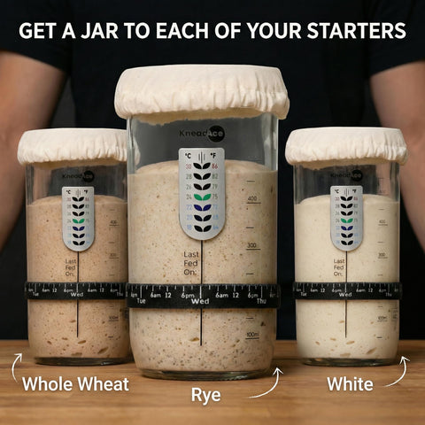 KNEADACE lifestyle image of baker feeding starter showing simple, guided use benefit