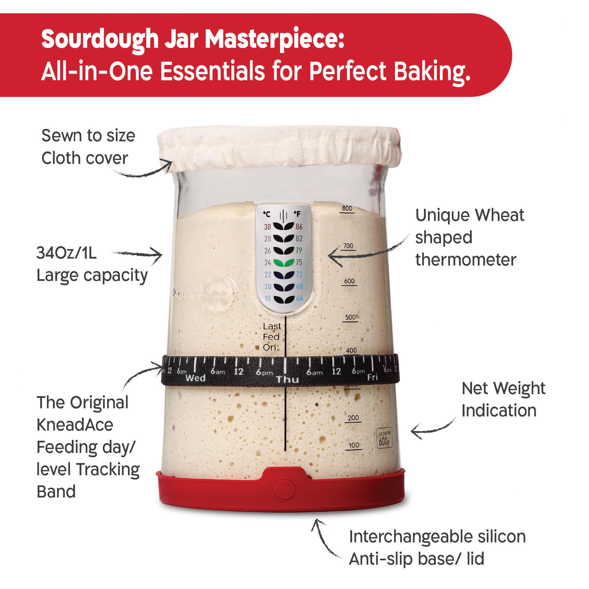 KNEADACE funnel-shaped jar opening close-up for mess-free feeding