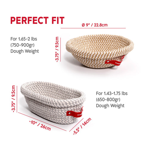 KneadAce oval cotton rope banneton side profile demonstrating shape for bâtard loaves and even proofing