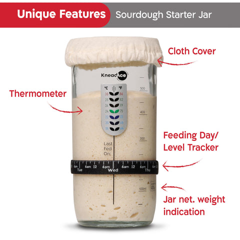 KNEADACE close-up of integrated thermometer showing temperature control benefit