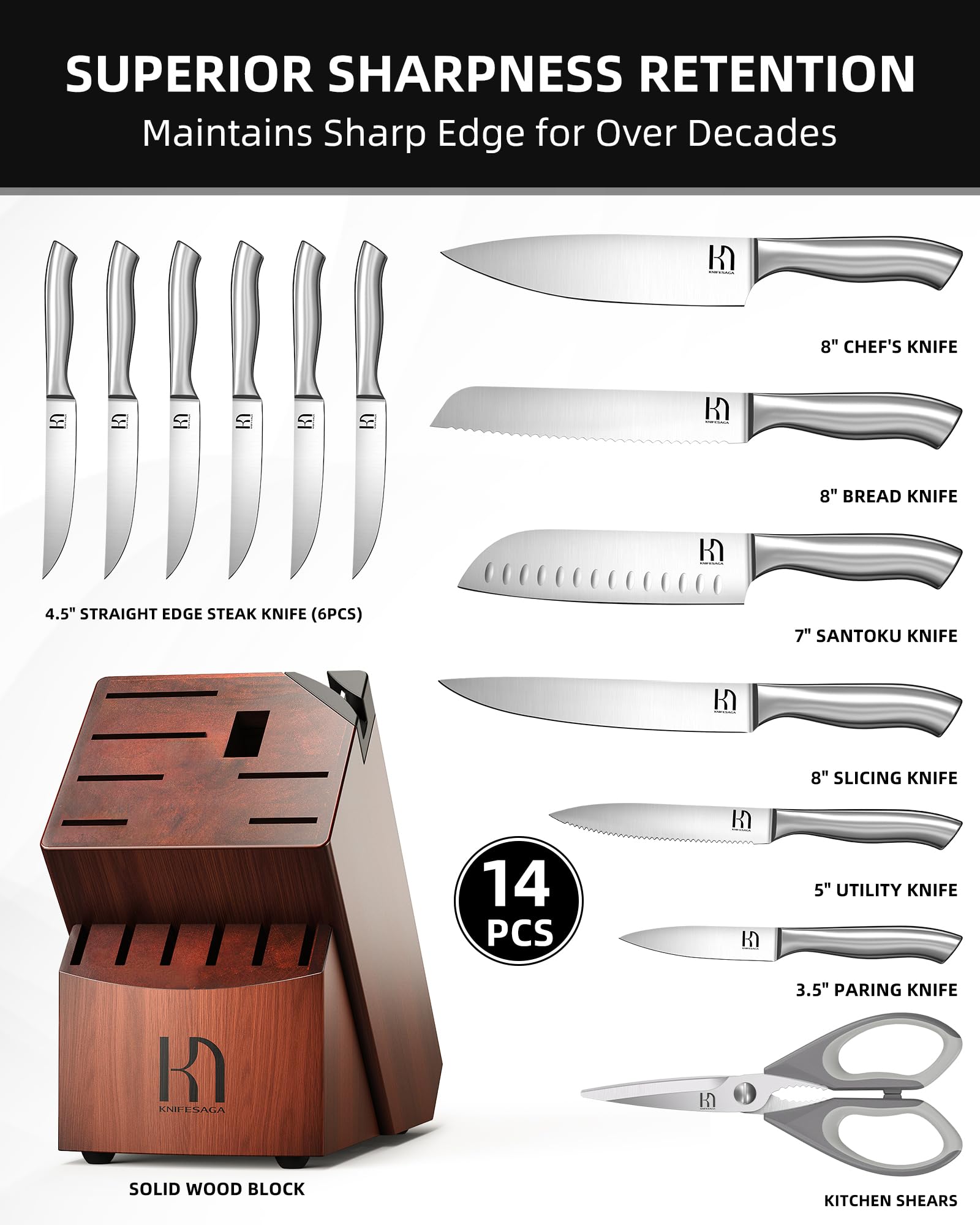 KnifeSaga block top with built-in sharpener for quick maintenance on demand