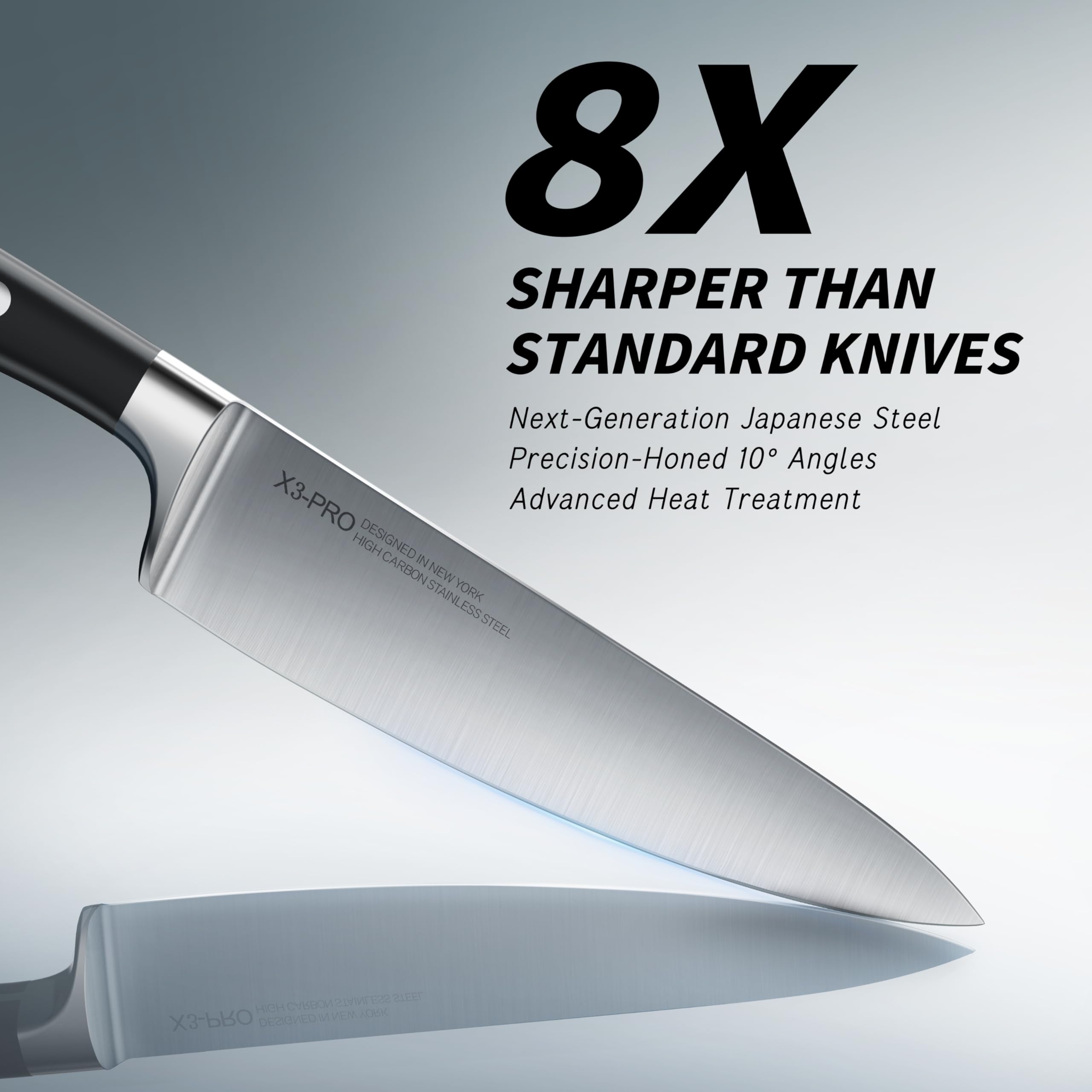 KnifeSaga blade close-up showing 10-degree edge for precise cutting