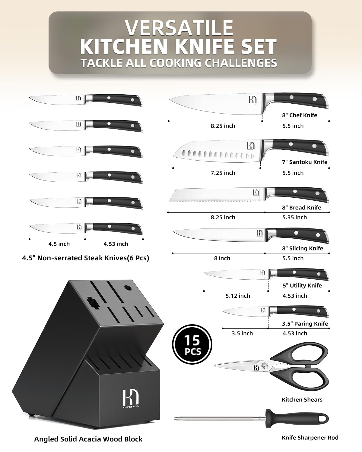 KnifeSaga close-up of razor 10° blade edge highlighting long-lasting sharpness
