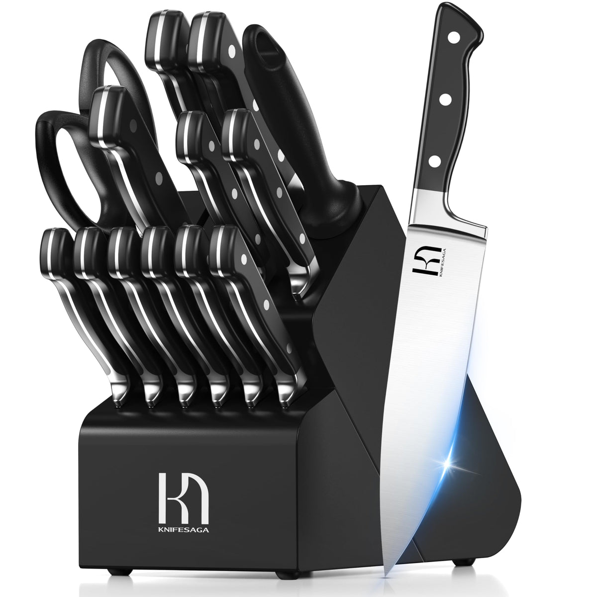 KnifeSaga wooden block set front view showing organized storage and quick access benefit