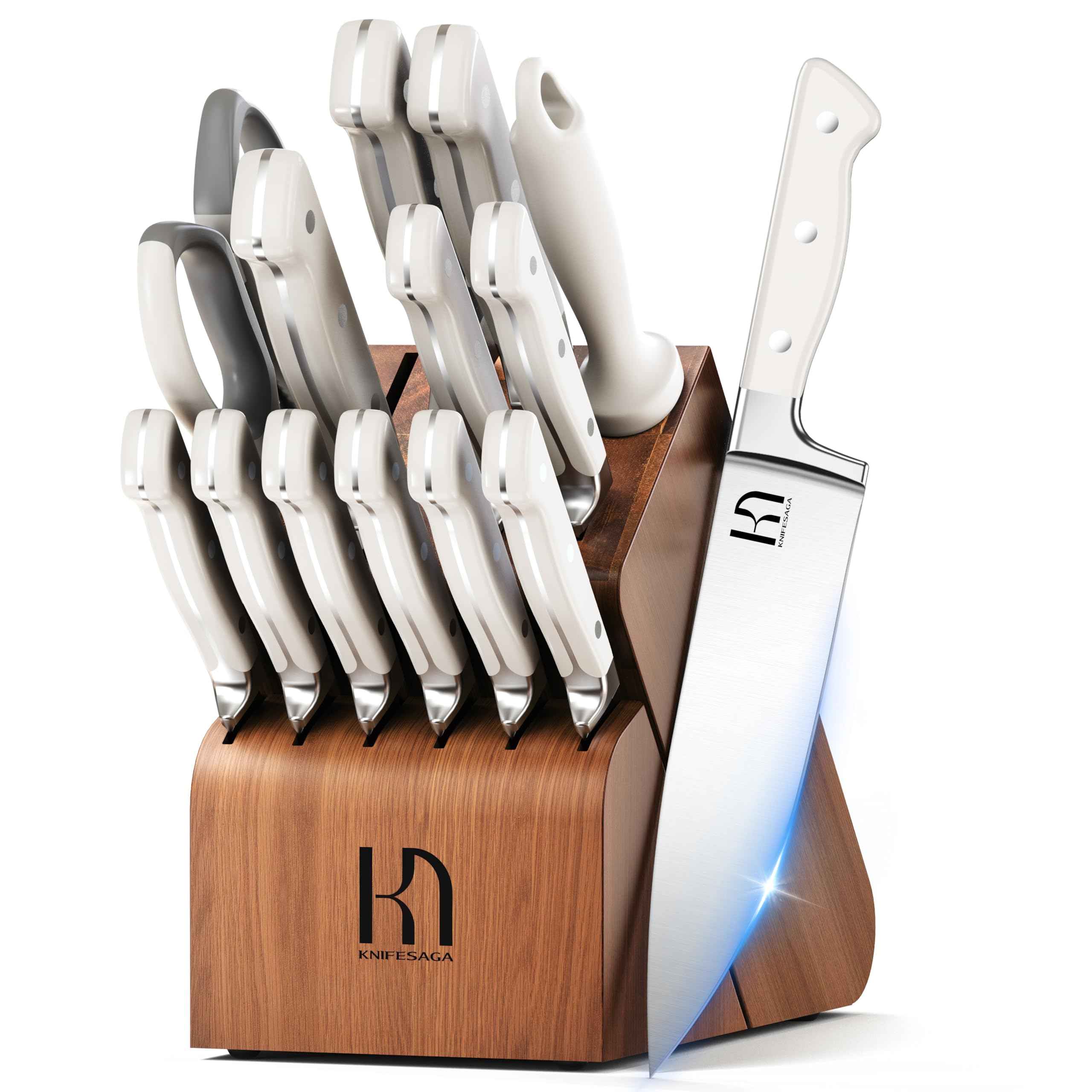 KnifeSaga front view of full 15-piece block set showing organized storage and convenience