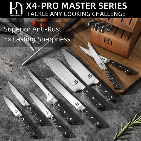 KnifeSaga ergonomic handle and non-slip bolster detail for safe control