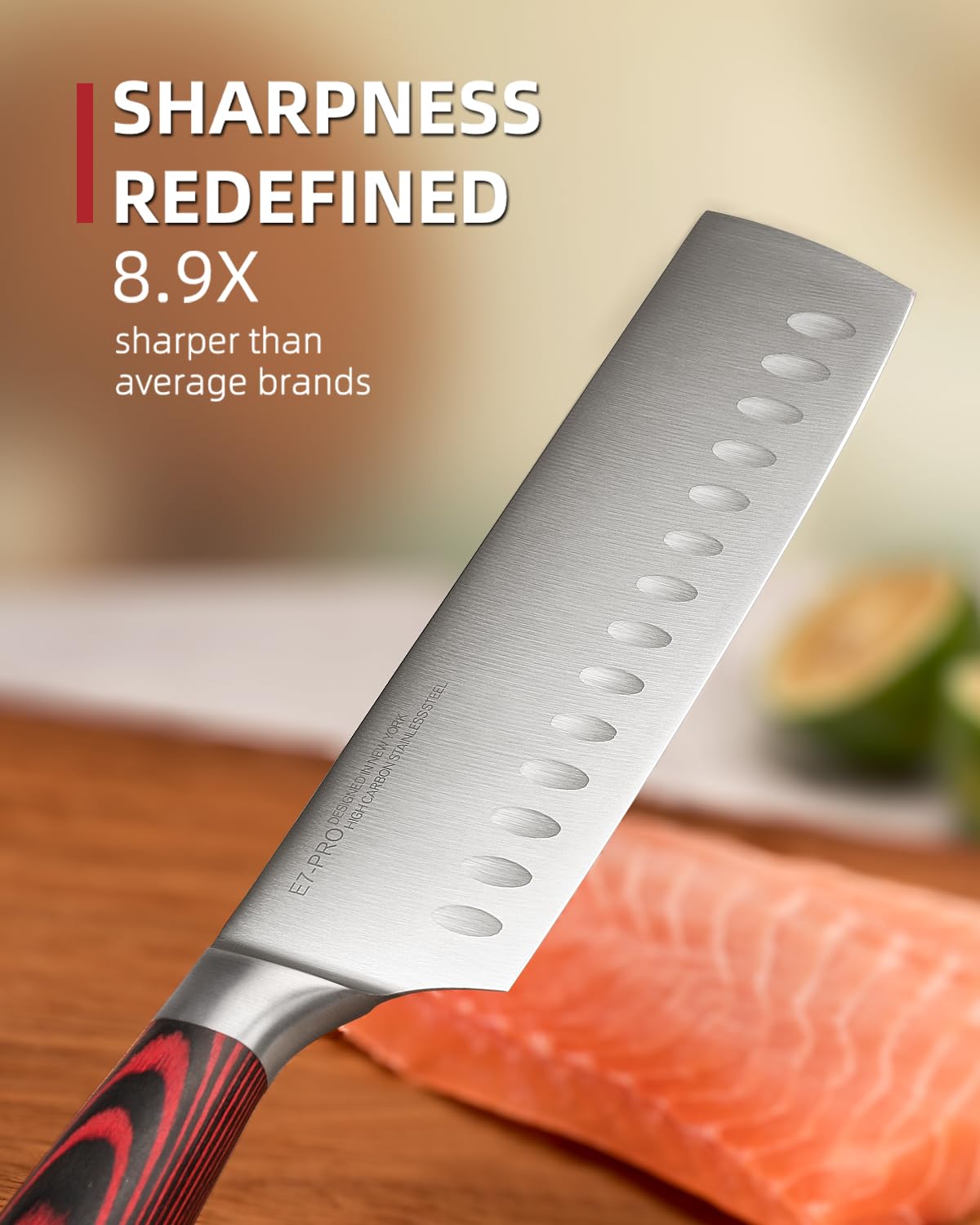 KnifeSaga Nakiri handle detail with natural wood grip offering secure comfort