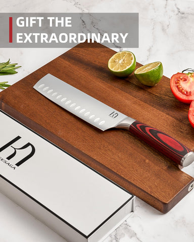 KnifeSaga Nakiri on kitchen counter in lifestyle scene inspiring everyday cooking