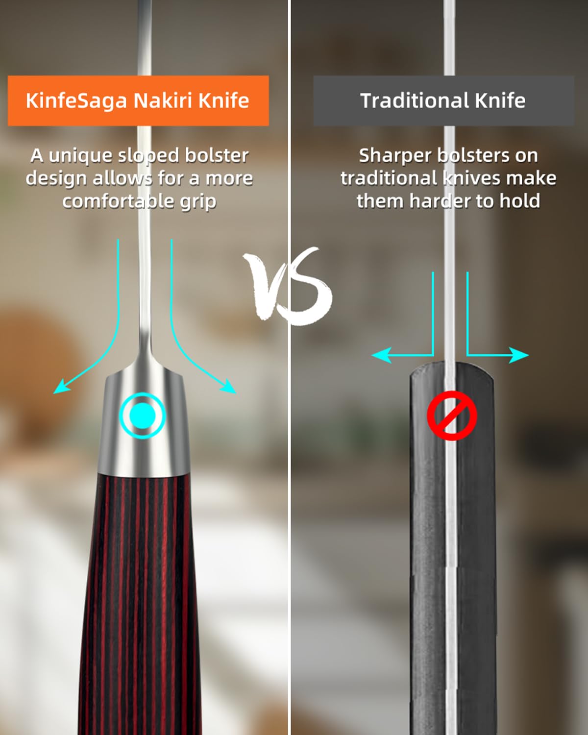 KnifeSaga Nakiri packaging and label showing brand assurance and warranty