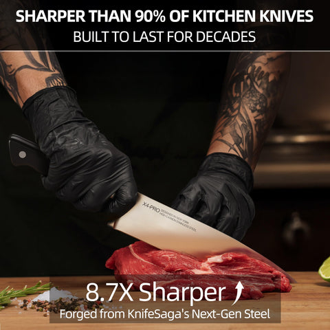 KnifeSaga santoku and bread knives side view demonstrating versatile slicing