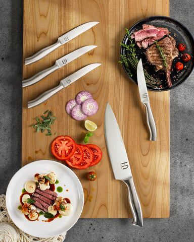 KnifeSaga 8-inch chef knife beside ruler showing size and scale for accurate selection