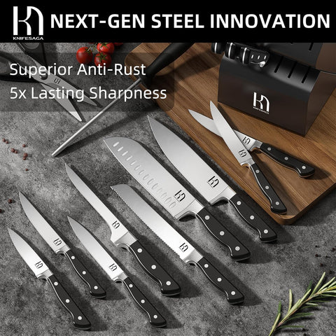 KnifeSaga sharpening steel and kitchen shear detailed view for on-demand edge maintenance