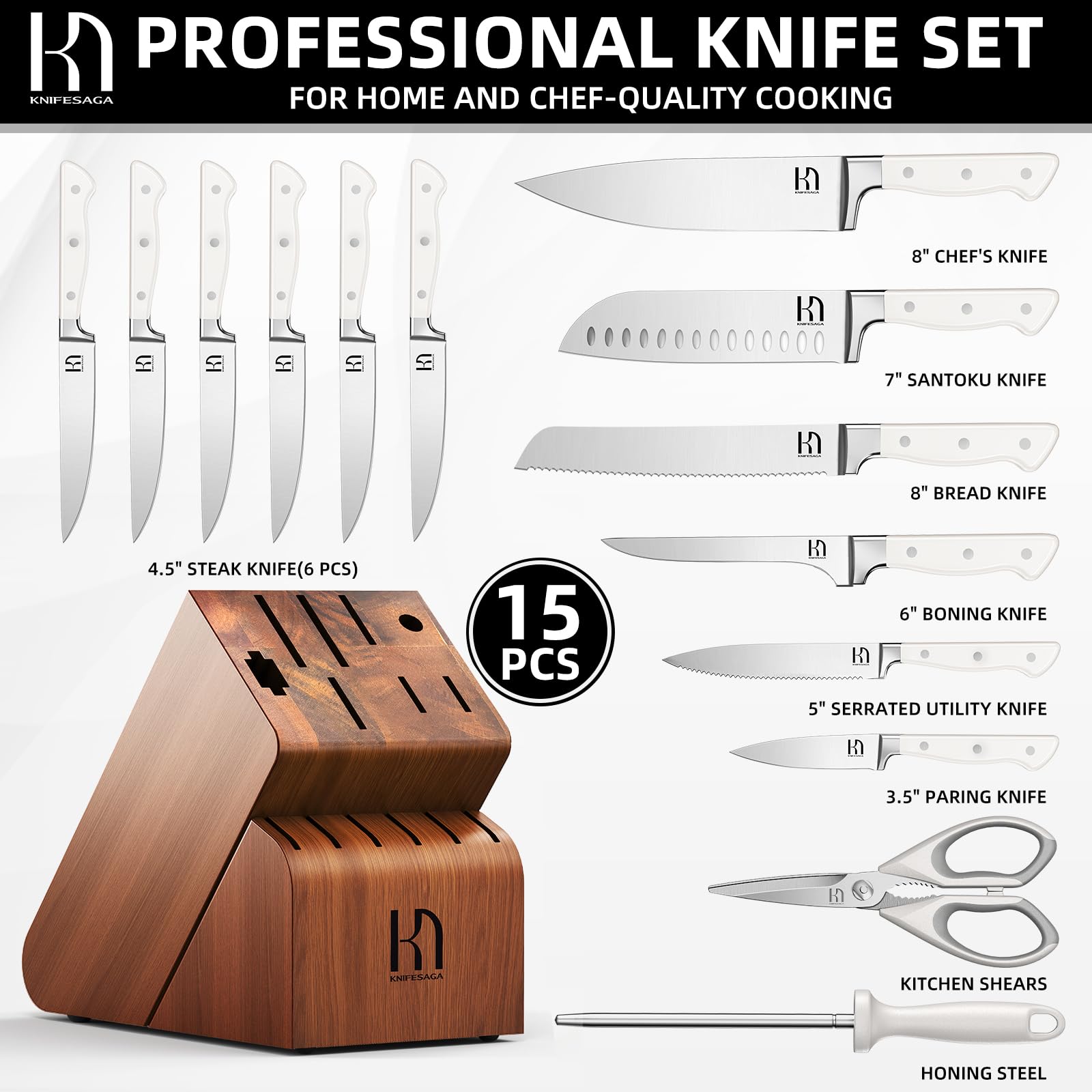 KnifeSaga kitchen shears and sharpening steel ready to maintain blades and tasks