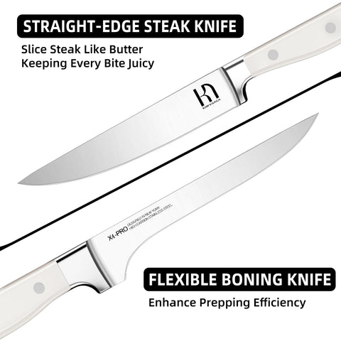 KnifeSaga steak knives laid on table for clean steak slicing and dining benefit