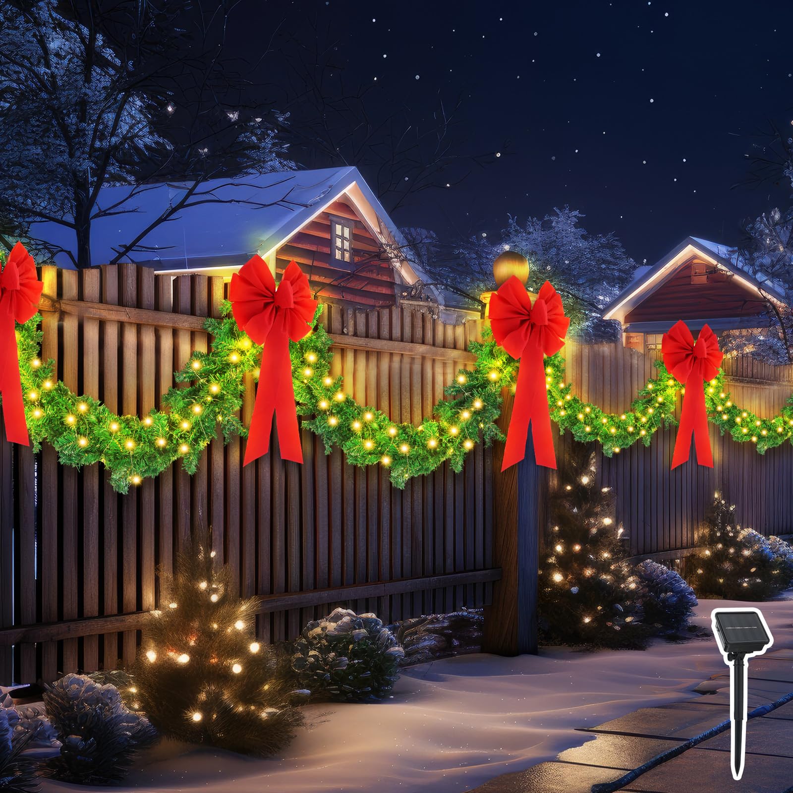 Knitgrip garland front view showing green foliage and length, ready to decorate exterior fences