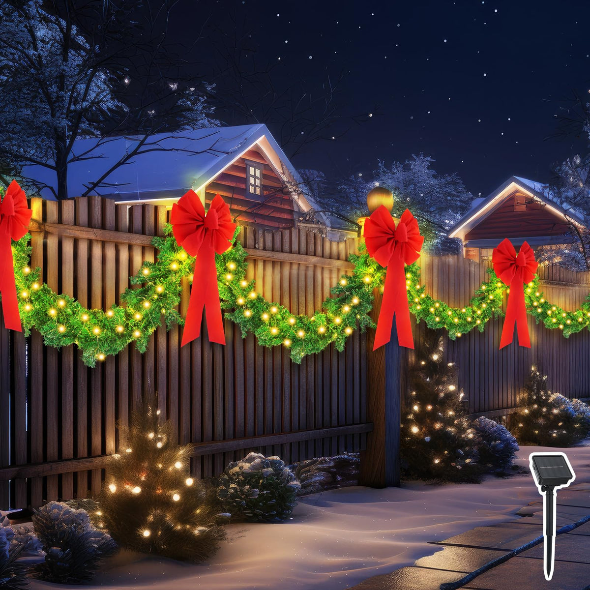 Knitgrip garland front view showing green foliage and length, ready to decorate exterior fences
