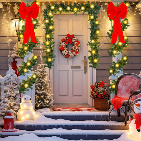 Knitgrip nighttime lit fence lifestyle shot illustrating warm solar-driven holiday ambiance