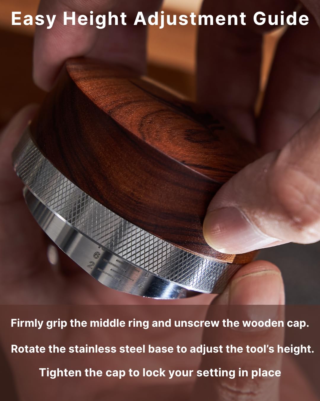 KNODOS rosewood handle detail demonstrating ergonomic grip for steady rotation