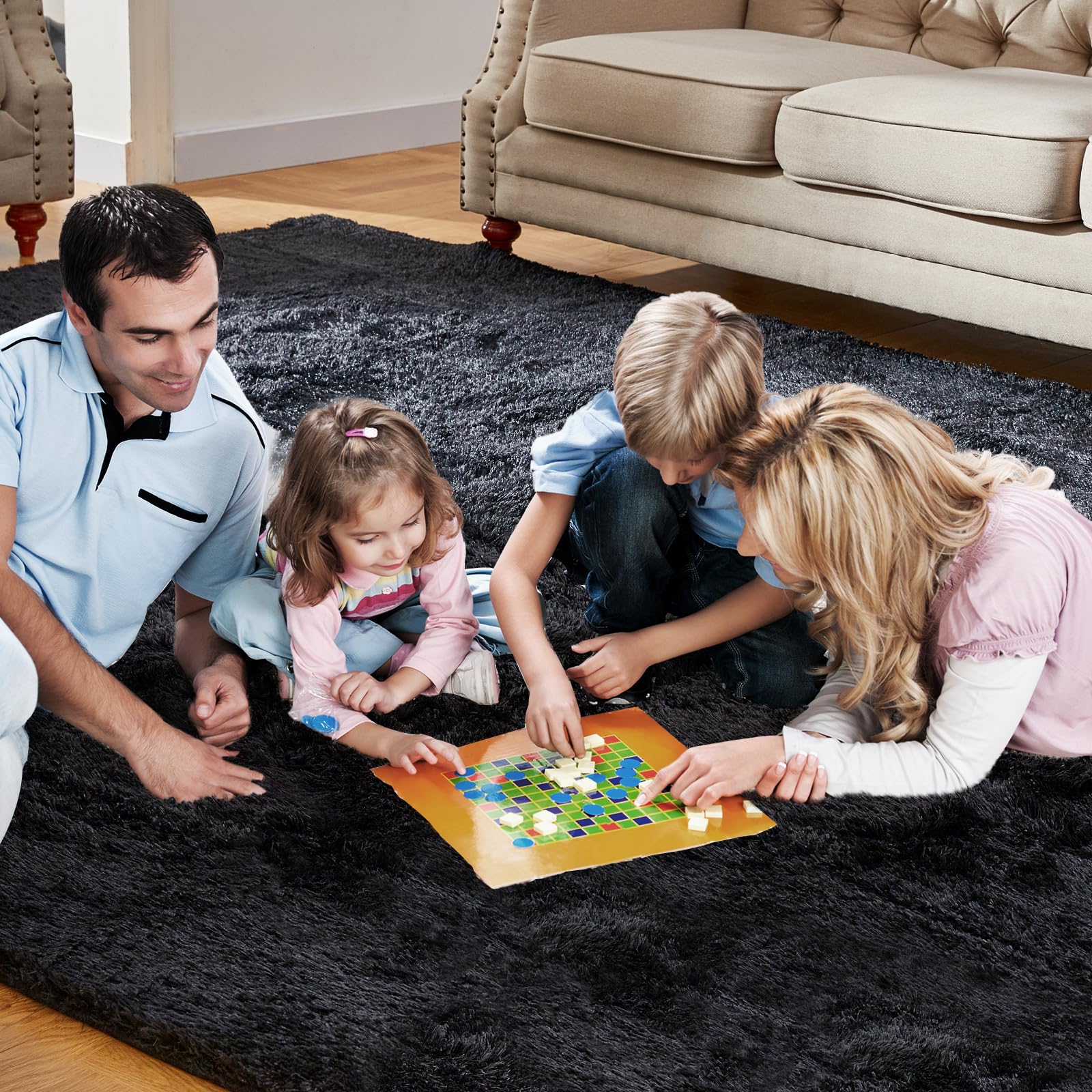 KNZE rug in living room styled setting adding cozy warmth and contrast