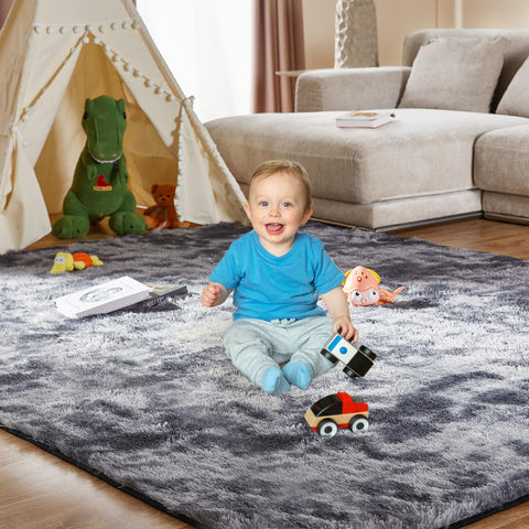KNZE rug in playroom with kids showing cushioned surface and safety benefit