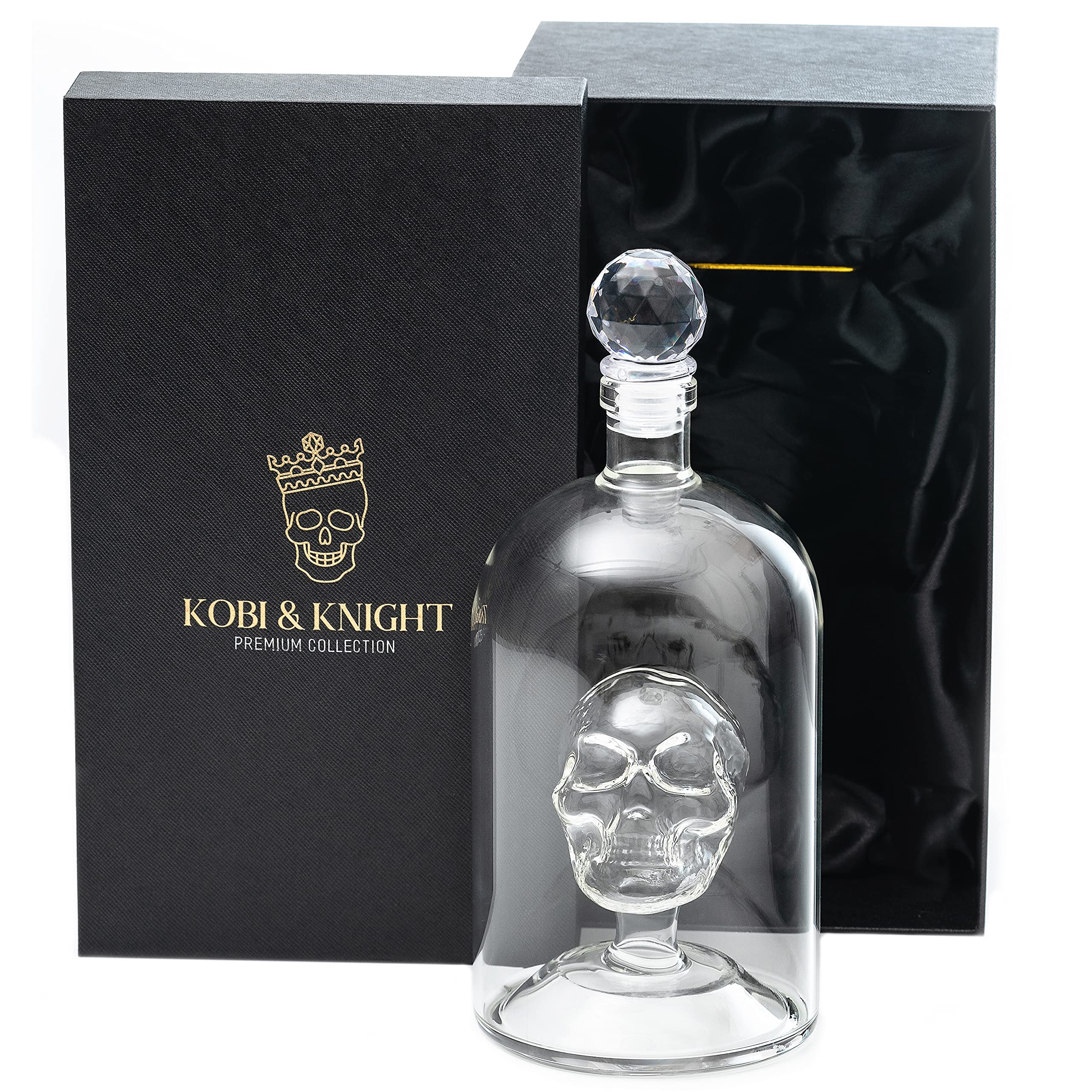 Kobi & Knight skull decanter front view shows bold design and display benefit